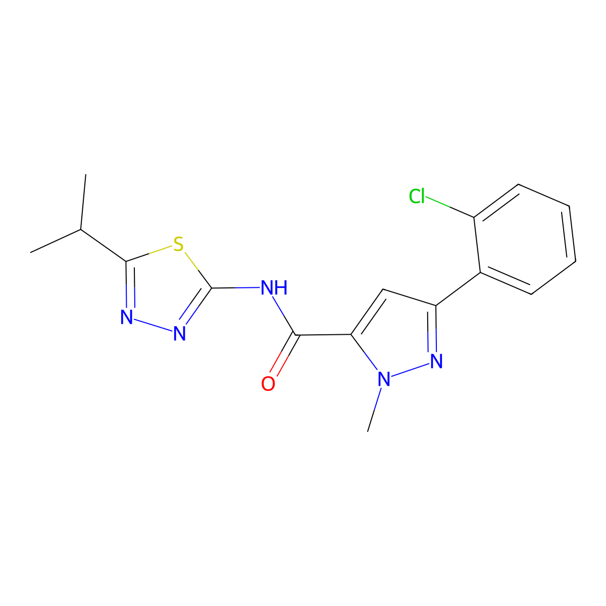 3-(2-chlorophenyl)-N-(5-isopropyl-1,3,4-thiadiazol-2-yl)-1-methyl-1H-pyrazole-5-carboxamide molecular structure, CAS 1374513-00-4