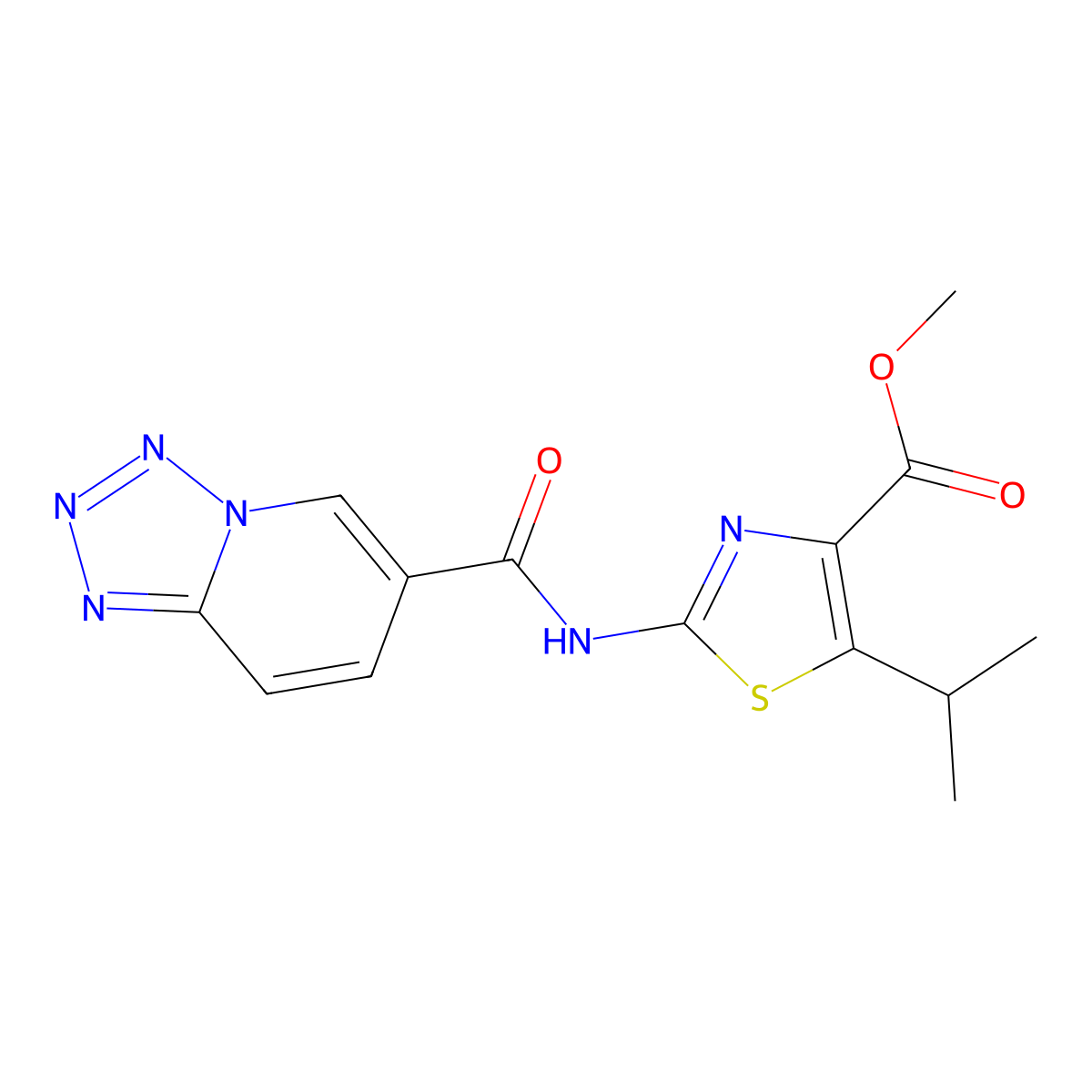 Methyl 5-(propan-2-yl)-2-[(tetrazolo[1,5-a]pyridin-6-ylcarbonyl)amino]-1,3-thiazole-4-carboxylate molecular structure, CAS 1374513-07-1