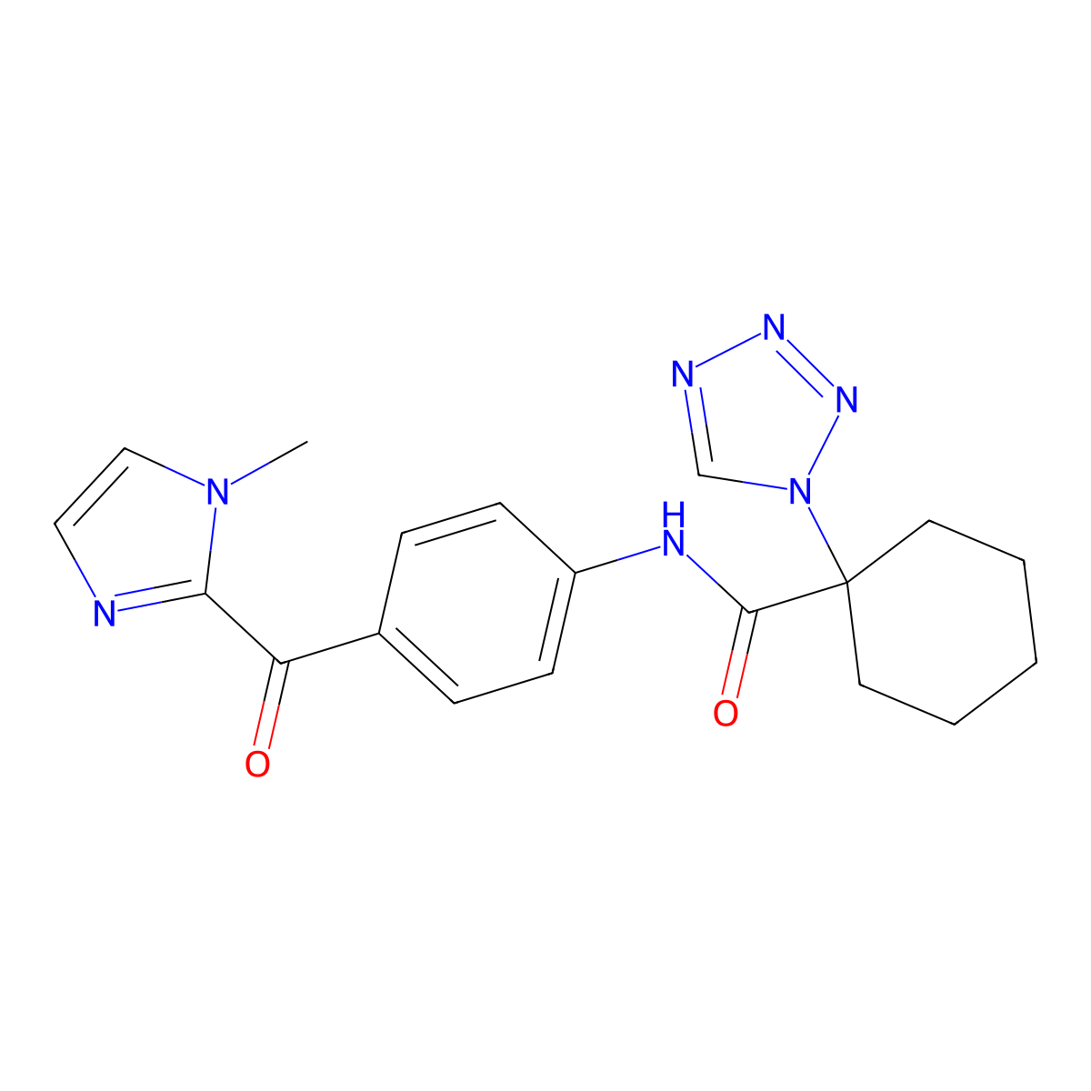 N-{4-[(1-methyl-1H-imidazol-2-yl)carbonyl]phenyl}-1-(1H-tetrazol-1-yl)cyclohexanecarboxamide molecular structure, CAS 1374513-30-0