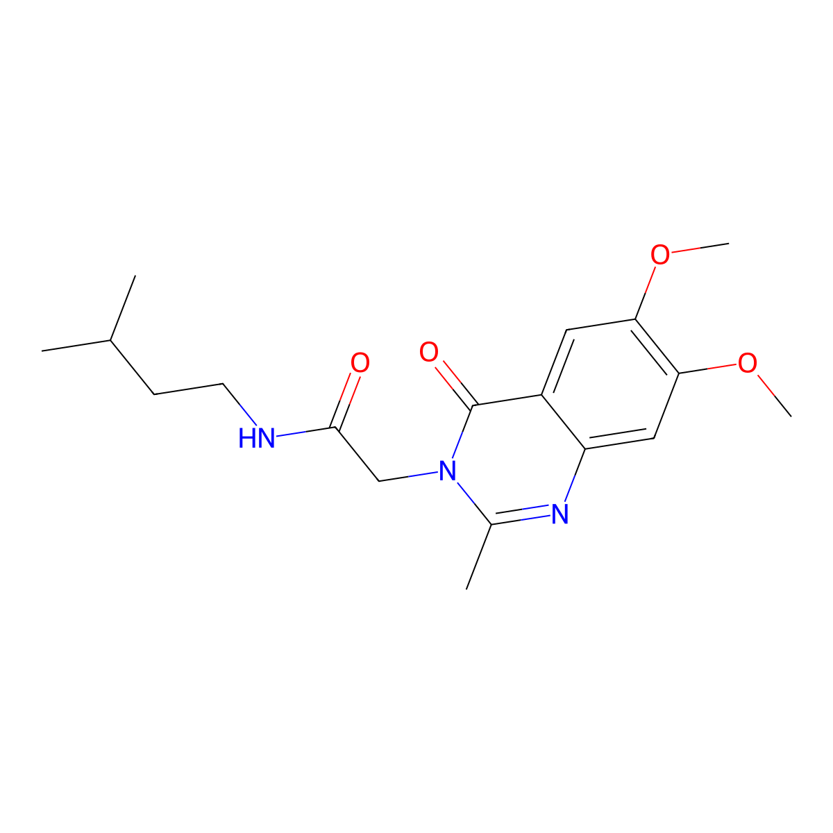 2-[6,7-dimethoxy-2-methyl-4-oxo-3(4H)-quinazolinyl]-N-isopentylacetamide molecular structure, CAS 1374513-52-6