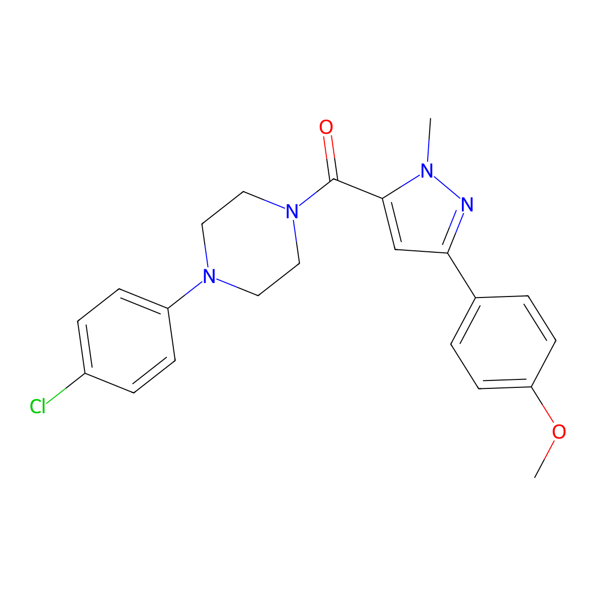 [4-(4-chlorophenyl)piperazino][3-(4-methoxyphenyl)-1-methyl-1H-pyrazol-5-yl]methanone molecular structure, CAS 1374513-57-1