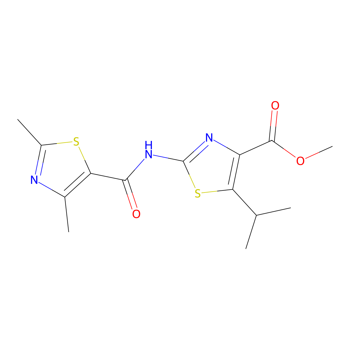 Methyl 2-{[(2,4-dimethyl-1,3-thiazol-5-yl)carbonyl]amino}-5-(propan-2-yl)-1,3-thiazole-4-carboxylate molecular structure, CAS 1374514-04-1