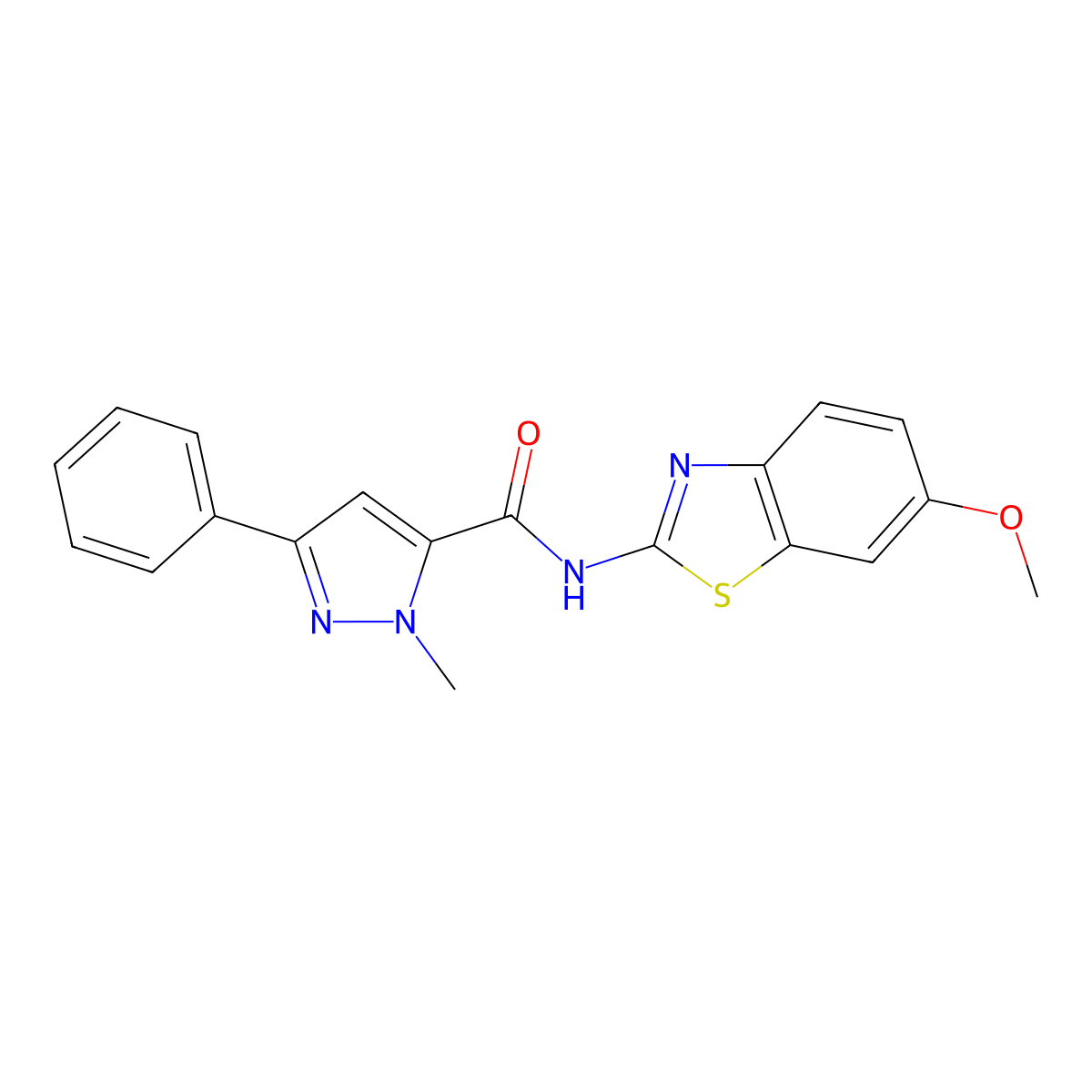 N-(6-methoxy-1,3-benzothiazol-2-yl)-1-methyl-3-phenyl-1H-pyrazole-5-carboxamide molecular structure, CAS 1374514-14-3