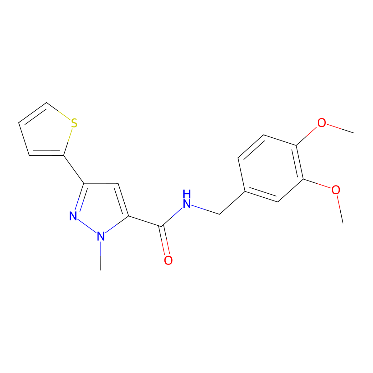 N-(3,4-dimethoxybenzyl)-1-methyl-3-(2-thienyl)-1H-pyrazole-5-carboxamide molecular structure, CAS 1374514-17-6