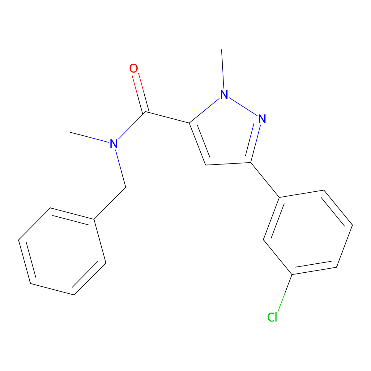 N-benzyl-3-(3-chlorophenyl)-N,1-dimethyl-1H-pyrazole-5-carboxamide molecular structure, CAS 1374514-22-3