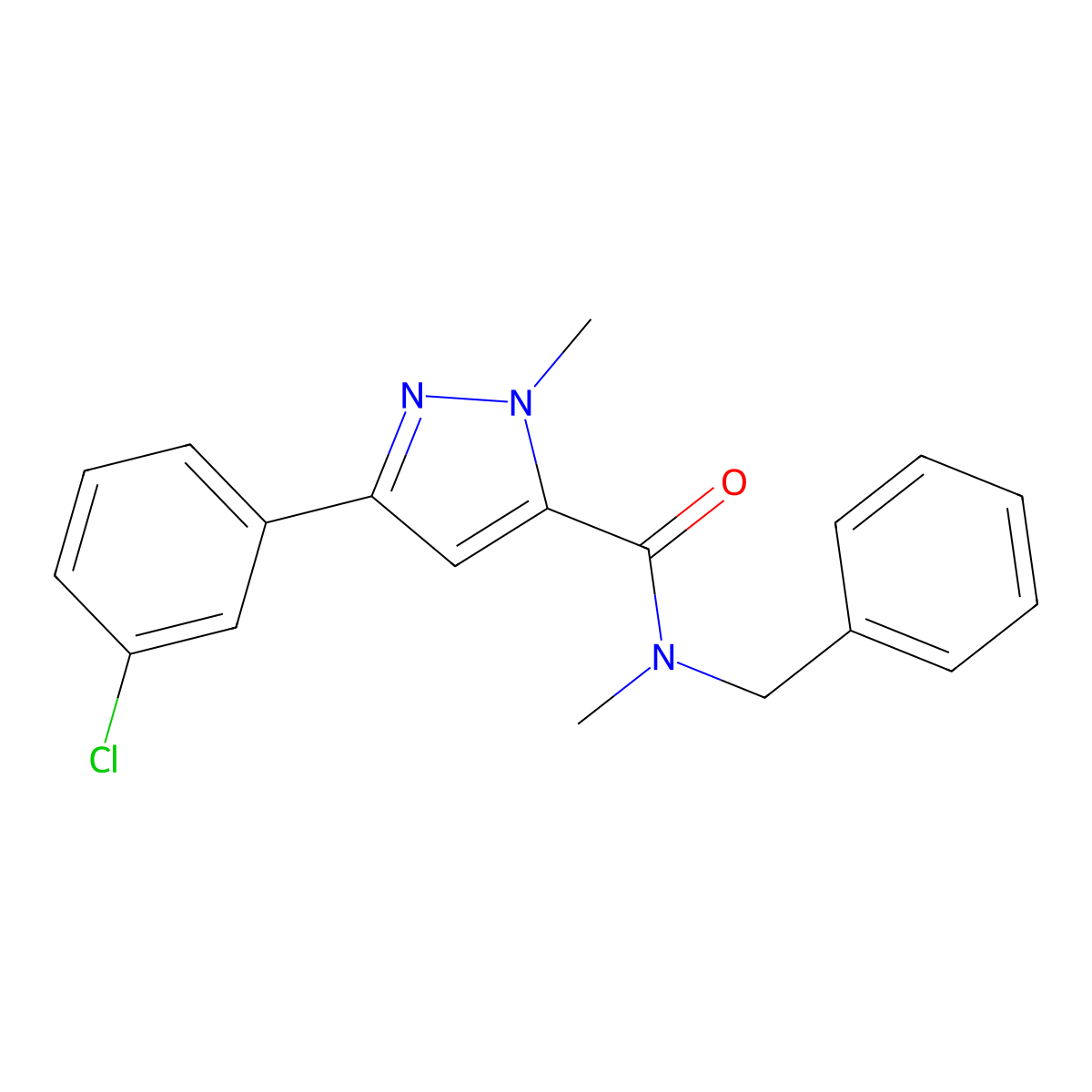 N-benzyl-3-(3-chlorophenyl)-N,1-dimethyl-1H-pyrazole-5-carboxamide molecular structure, CAS 1374514-22-3