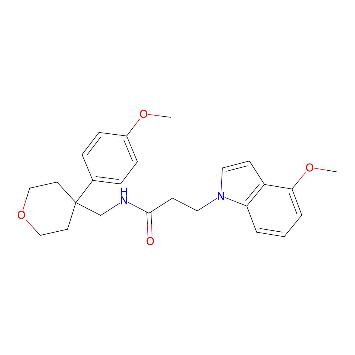 3-(4-methoxy-1H-indol-1-yl)-N-{[4-(4-methoxyphenyl)tetrahydro-2H-pyran-4-yl]methyl}propanamide molecular structure, CAS 1374514-23-4