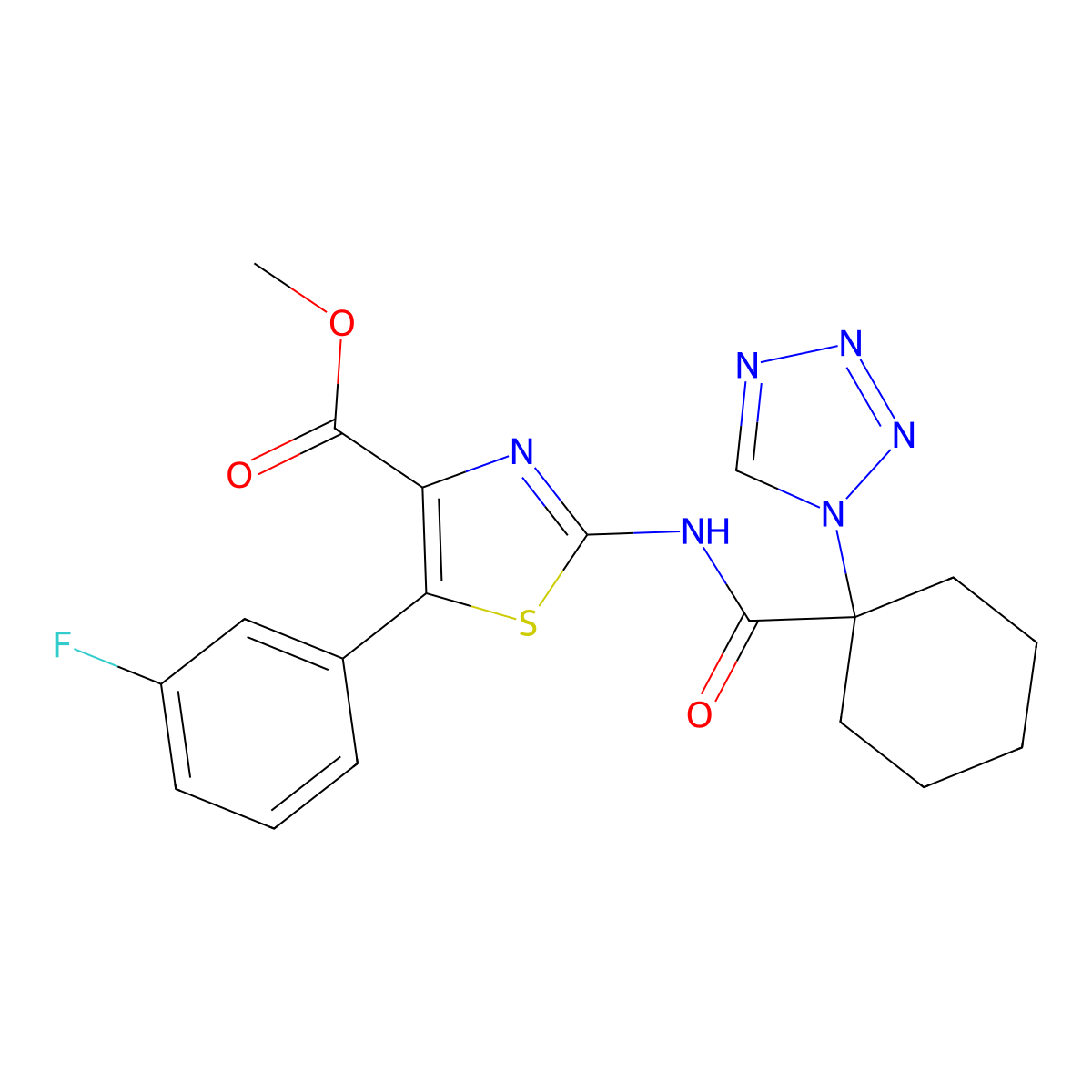 methyl 5-(3-fluorophenyl)-2-({[1-(1H-tetrazol-1-yl)cyclohexyl]carbonyl}amino)-1,3-thiazole-4-carboxylate molecular structure, CAS 1374514-27-8