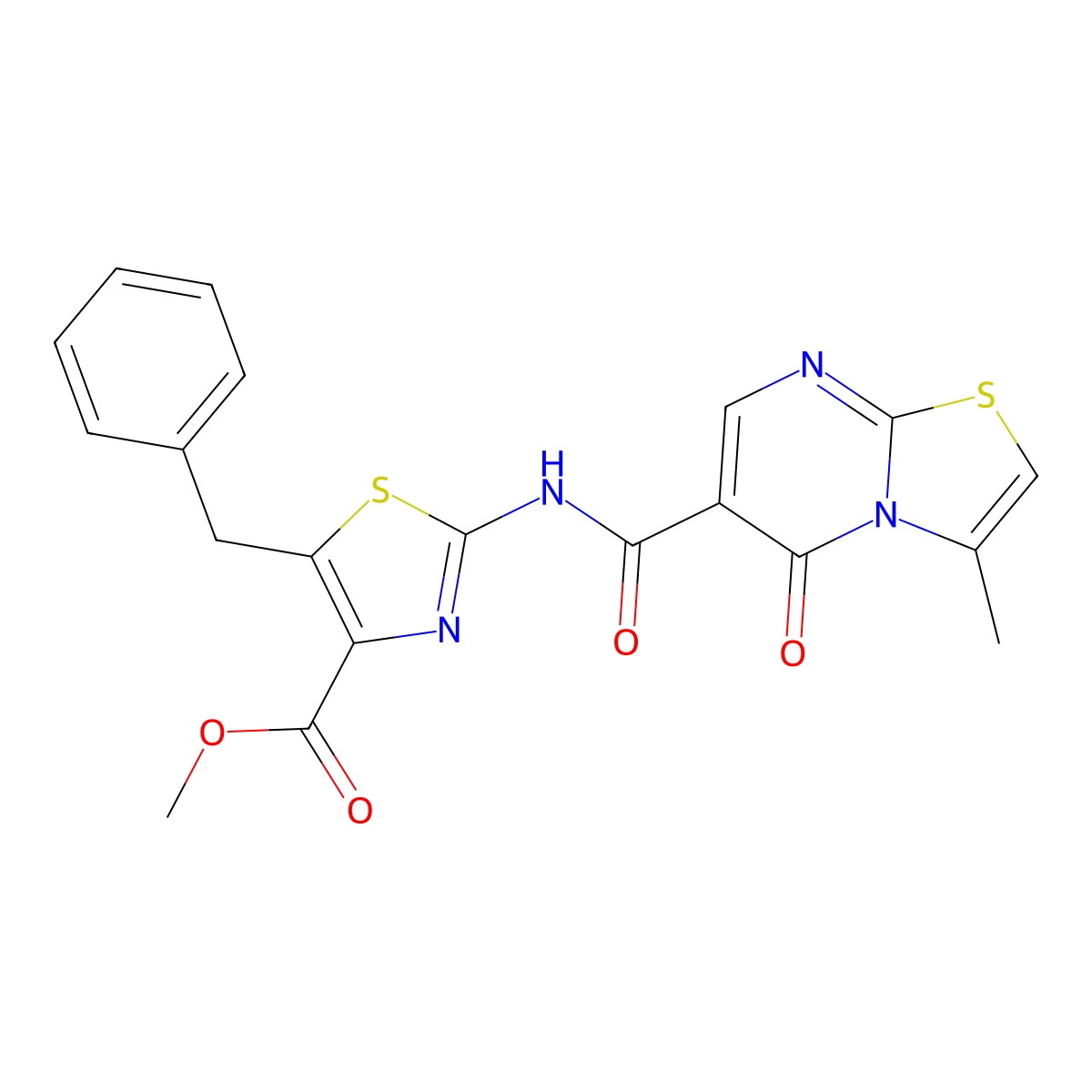 methyl 5-benzyl-2-{[(3-methyl-5-oxo-5H-[1,3]thiazolo[3,2-a]pyrimidin-6-yl)carbonyl]amino}-1,3-thiazole-4-carboxylate molecular structure, CAS 1374514-28-9