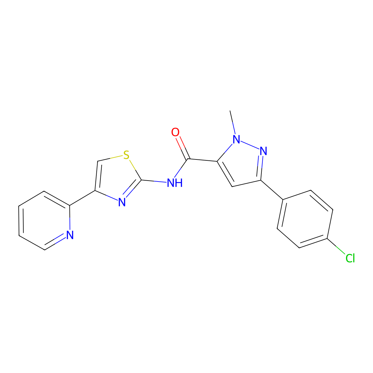 3-(4-chlorophenyl)-1-methyl-N-[(2Z)-4-(pyridin-2-yl)-1,3-thiazol-2(3H)-ylidene]-1H-pyrazole-5-carboxamide molecular structure, CAS 1374514-61-0