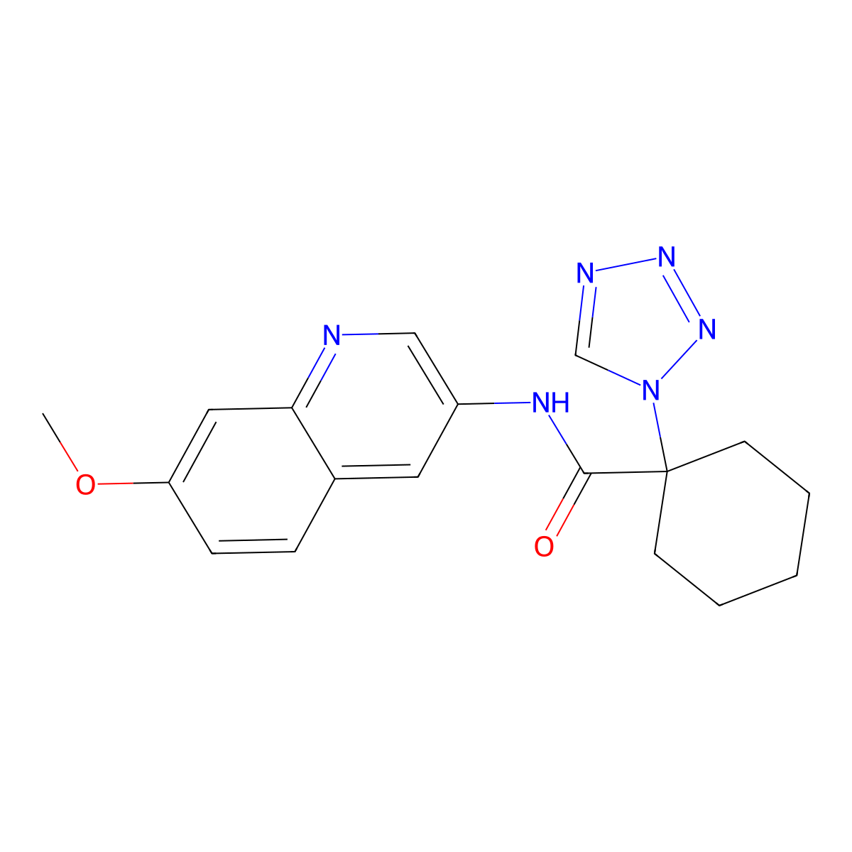 N-(7-methoxyquinolin-3-yl)-1-(1H-tetrazol-1-yl)cyclohexanecarboxamide molecular structure, CAS 1374514-62-1