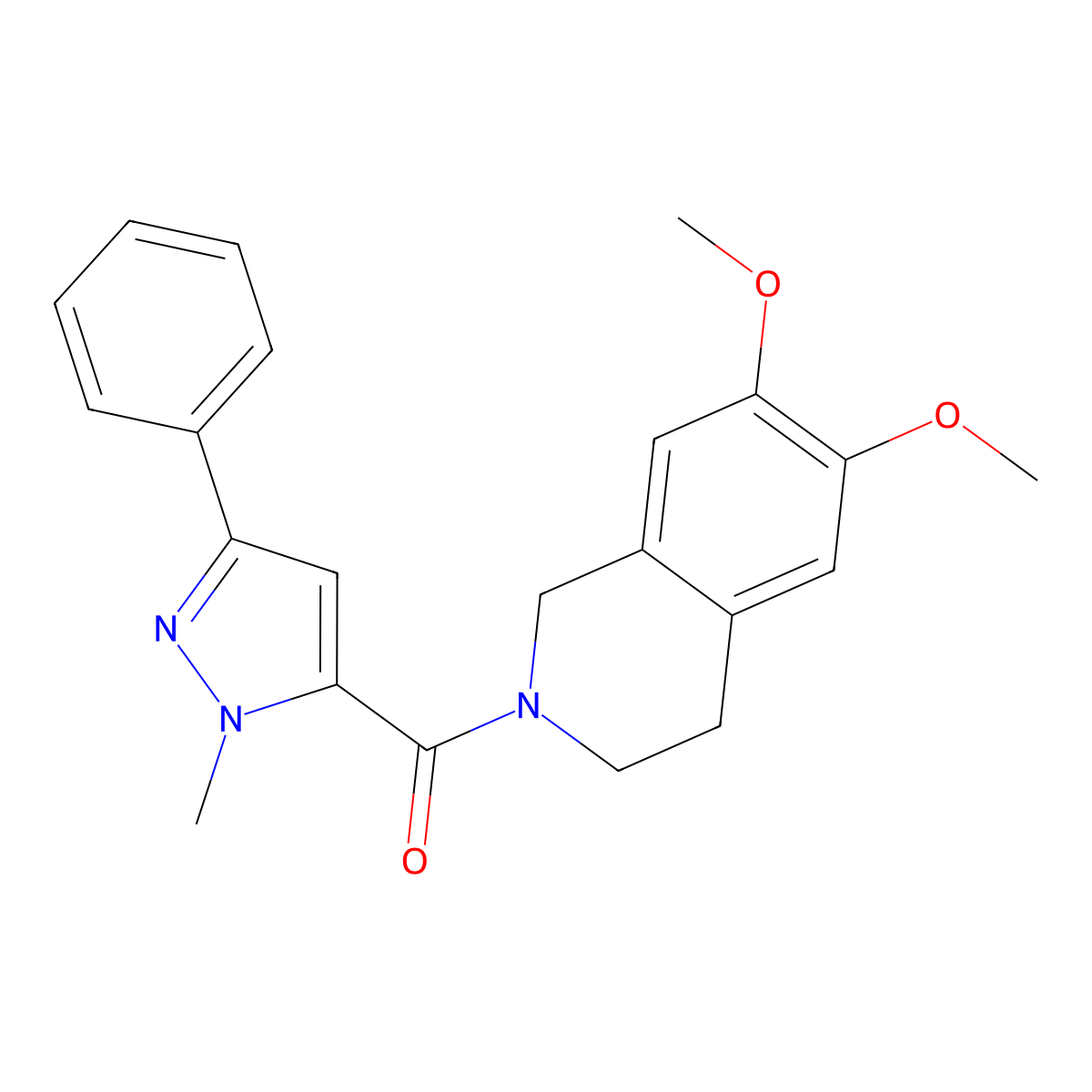 (6,7-dimethoxy-3,4-dihydroisoquinolin-2(1H)-yl)(1-methyl-3-phenyl-1H-pyrazol-5-yl)methanone molecular structure, CAS 1374514-70-1