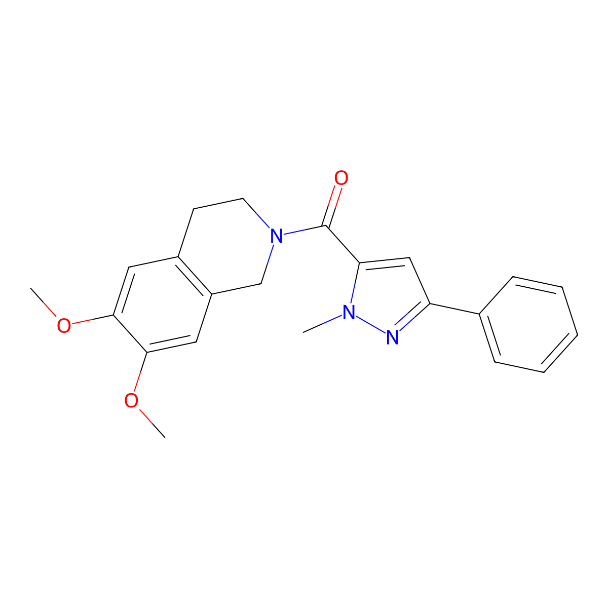 (6,7-dimethoxy-3,4-dihydroisoquinolin-2(1H)-yl)(1-methyl-3-phenyl-1H-pyrazol-5-yl)methanone molecular structure, CAS 1374514-70-1