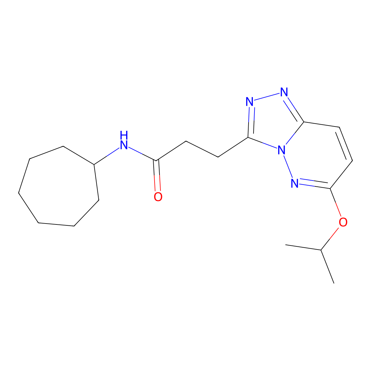 N-cycloheptyl-3-(6-isopropoxy-[1,2,4]triazolo[4,3-b]pyridazin-3-yl)propanamide molecular structure, CAS 1374515-07-7