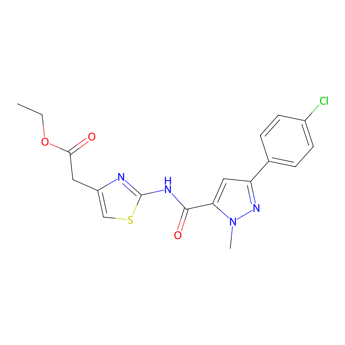 ethyl [2-({[3-(4-chlorophenyl)-1-methyl-1H-pyrazol-5-yl]carbonyl}amino)-1,3-thiazol-4-yl]acetate molecular structure, CAS 1374515-18-0