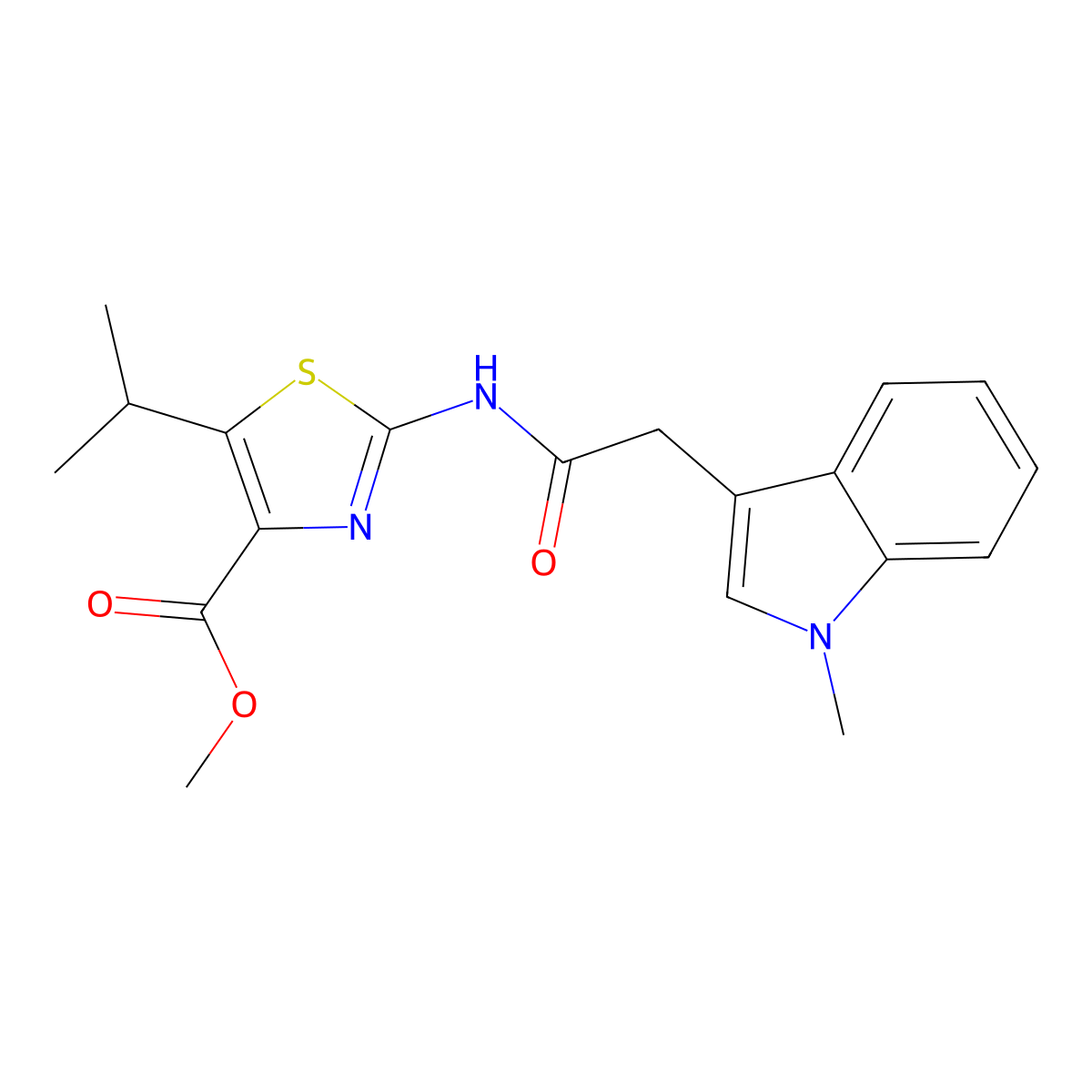 methyl 2-{[(1-methyl-1H-indol-3-yl)acetyl]amino}-5-(propan-2-yl)-1,3-thiazole-4-carboxylate molecular structure, CAS 1374515-20-4