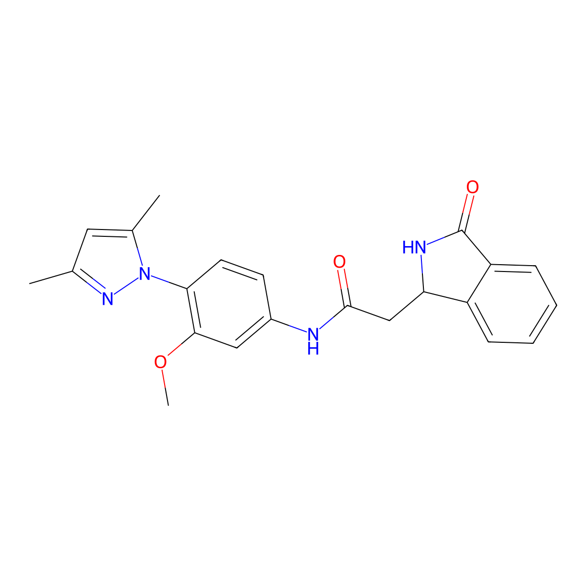 N-[4-(3,5-dimethyl-1H-pyrazol-1-yl)-3-methoxyphenyl]-2-(3-oxo-2,3-dihydro-1H-isoindol-1-yl)acetamide molecular structure, CAS 1374515-40-8