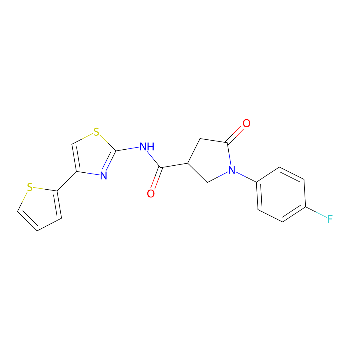 1-(4-fluorophenyl)-5-oxo-N-[4-(thiophen-2-yl)-1,3-thiazol-2-yl]pyrrolidine-3-carboxamide molecular structure, CAS 1374515-51-1