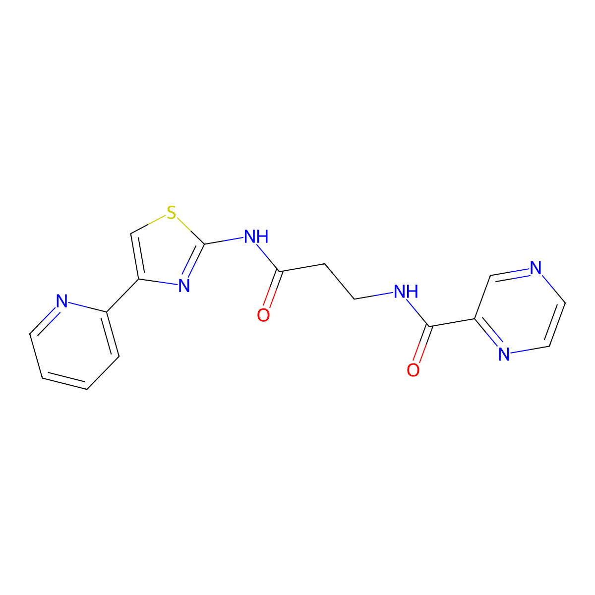 N-(3-oxo-3-((4-(pyridin-2-yl)thiazol-2-yl)amino)propyl)pyrazine-2-carboxamide molecular structure, CAS 1374516-52-5