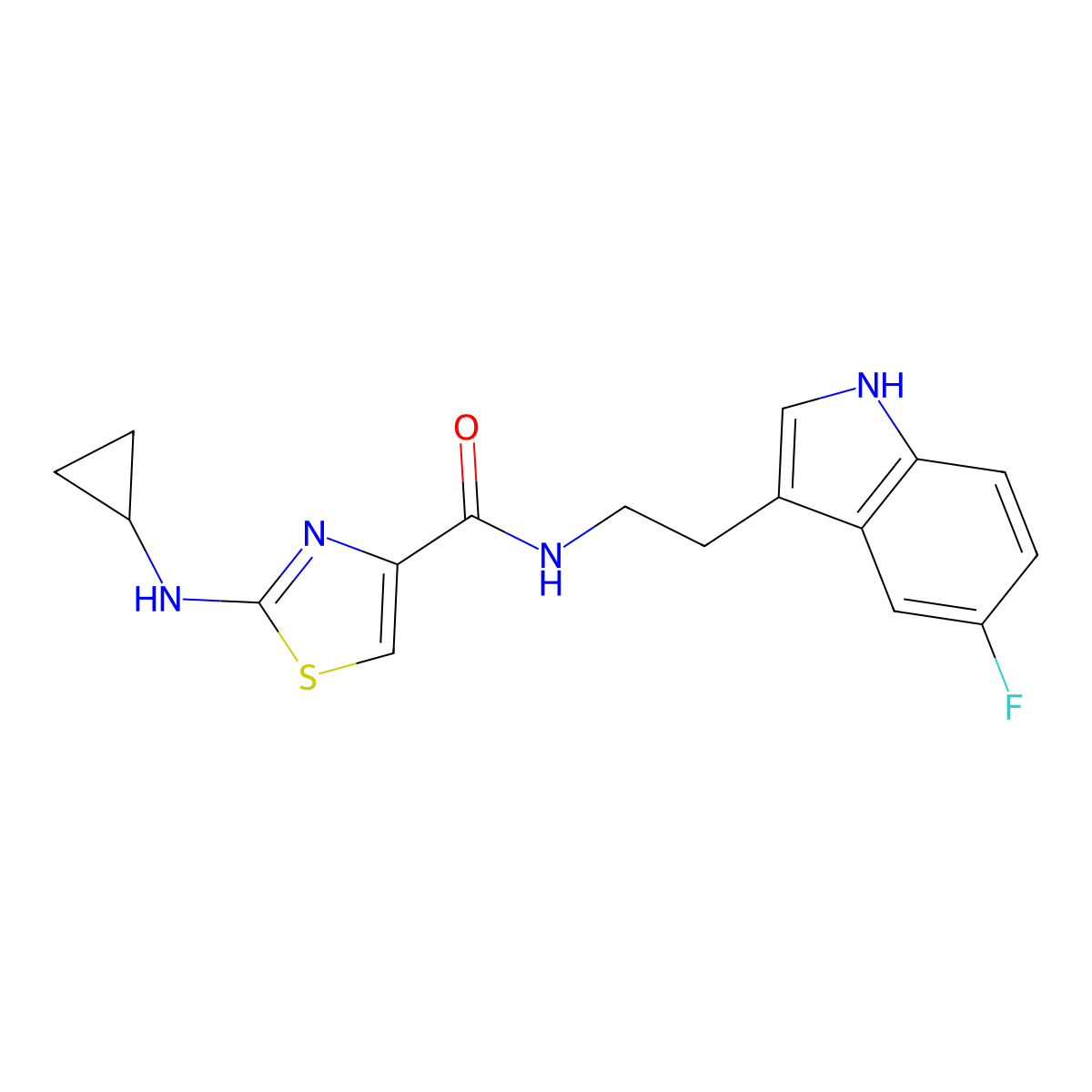 2-(cyclopropylamino)-N-[2-(5-fluoro-1H-indol-3-yl)ethyl]-1,3-thiazole-4-carboxamide molecular structure, CAS 1374516-76-3