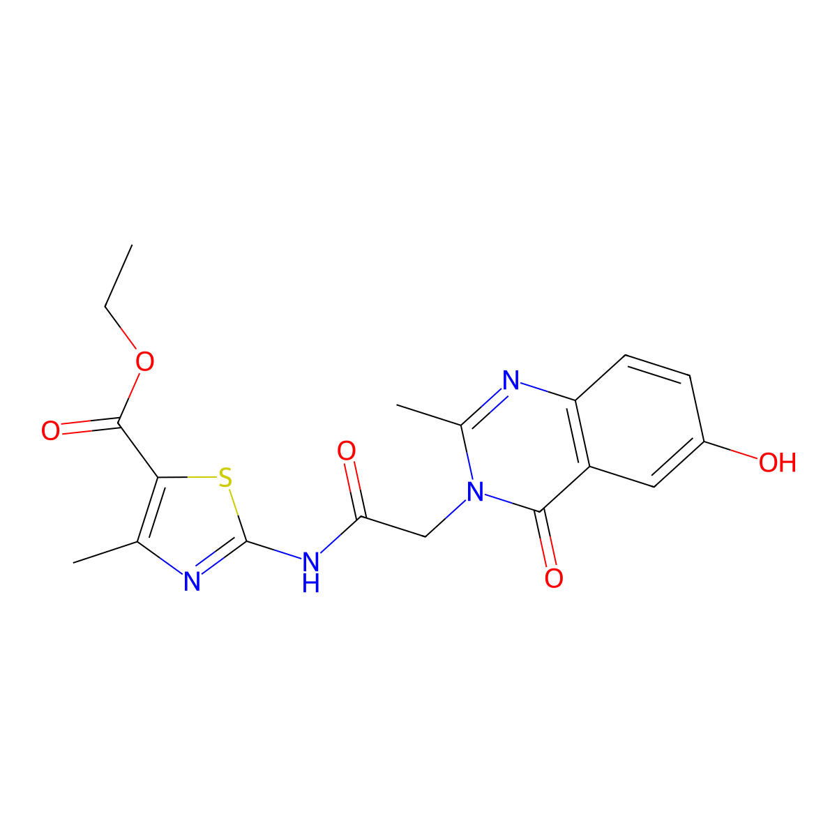 ethyl 2-{[(6-hydroxy-2-methyl-4-oxoquinazolin-3(4H)-yl)acetyl]amino}-4-methyl-1,3-thiazole-5-carboxylate molecular structure, CAS 1374516-81-0