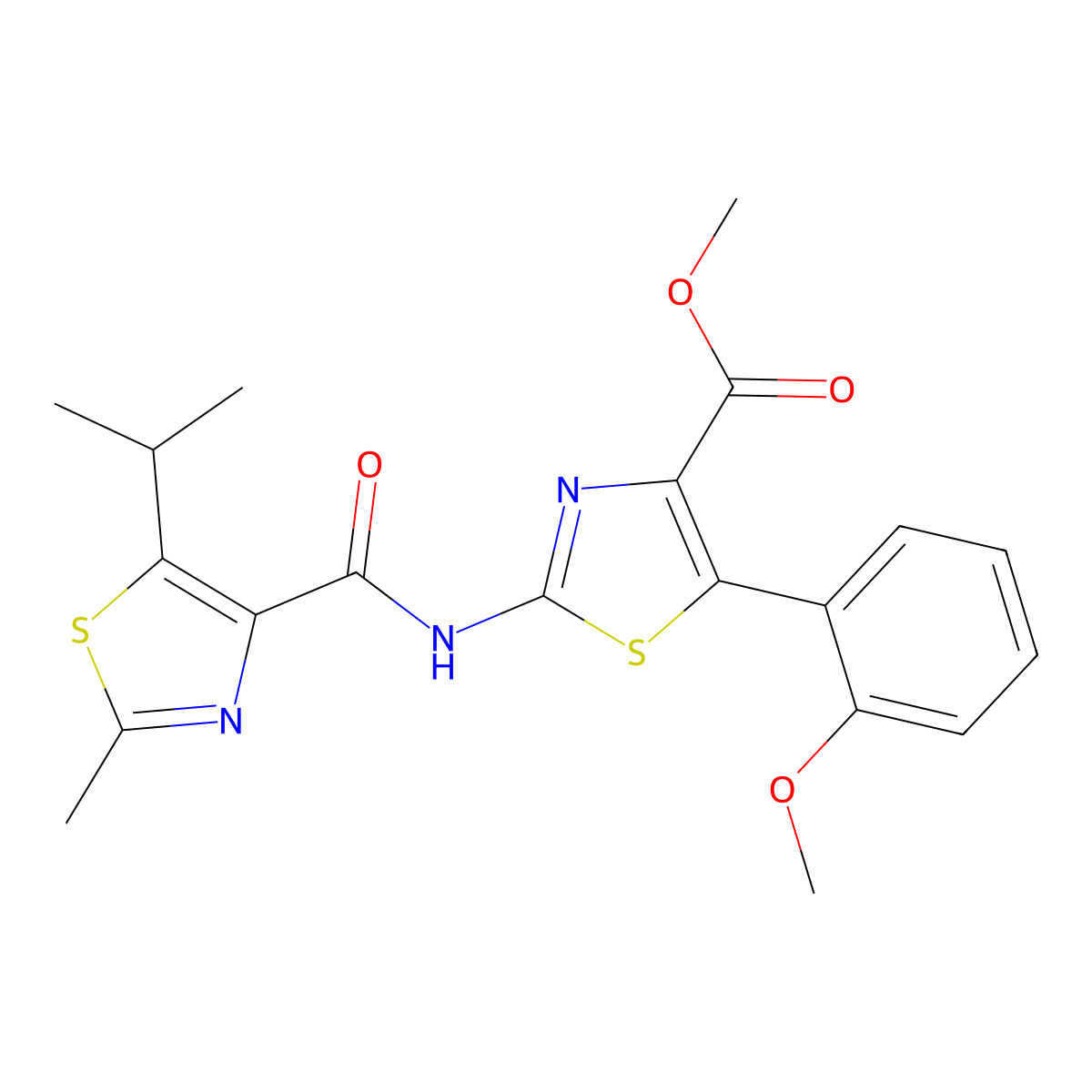Methyl 5-(2-methoxyphenyl)-2-({[2-methyl-5-(propan-2-yl)-1,3-thiazol-4-yl]carbonyl}amino)-1,3-thiazole-4-carboxylate molecular structure, CAS 1374516-82-1