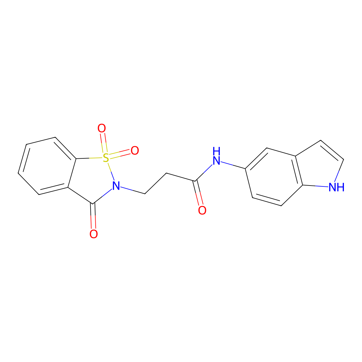 3-(1,1-dioxido-3-oxo-1,2-benzothiazol-2(3H)-yl)-N-(1H-indol-5-yl)propanamide molecular structure, CAS 1374516-83-2
