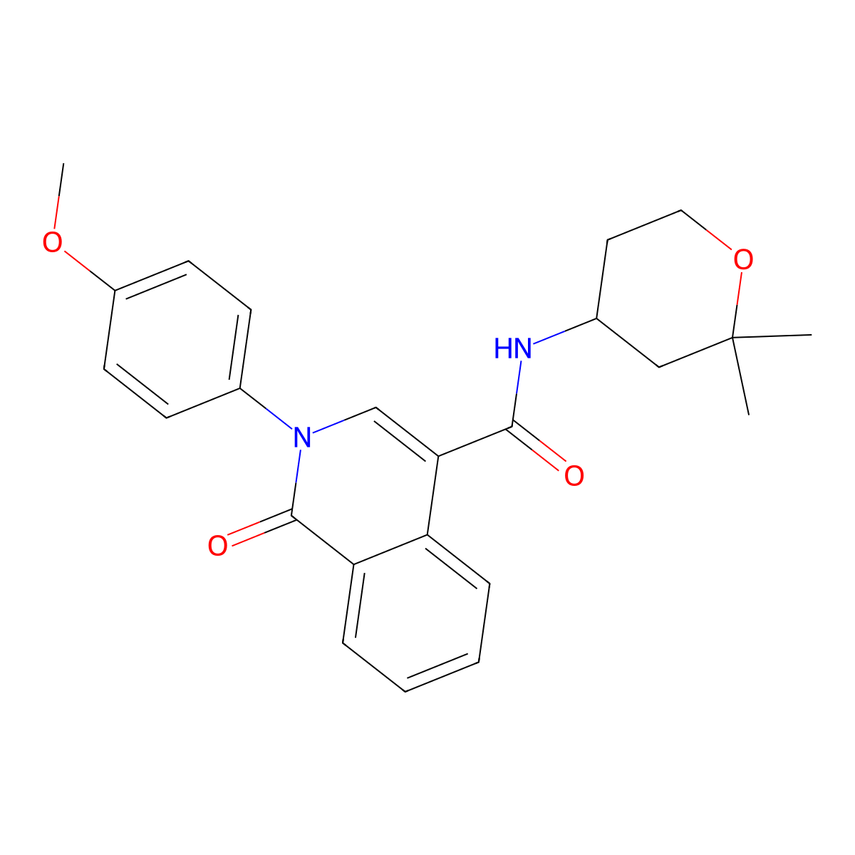 N-(2,2-dimethyltetrahydro-2H-pyran-4-yl)-2-(4-methoxyphenyl)-1-oxo-1,2-dihydroisoquinoline-4-carboxamide molecular structure, CAS 1374517-14-2