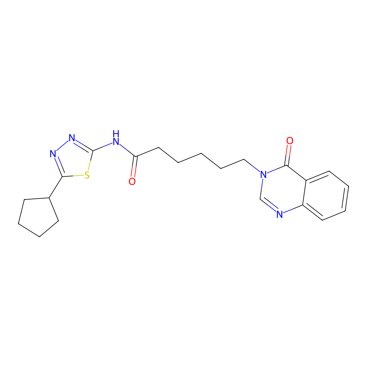 N-(5-cyclopentyl-1,3,4-thiadiazol-2-yl)-6-(4-oxoquinazolin-3(4H)-yl)hexanamide molecular structure, CAS 1374517-29-9