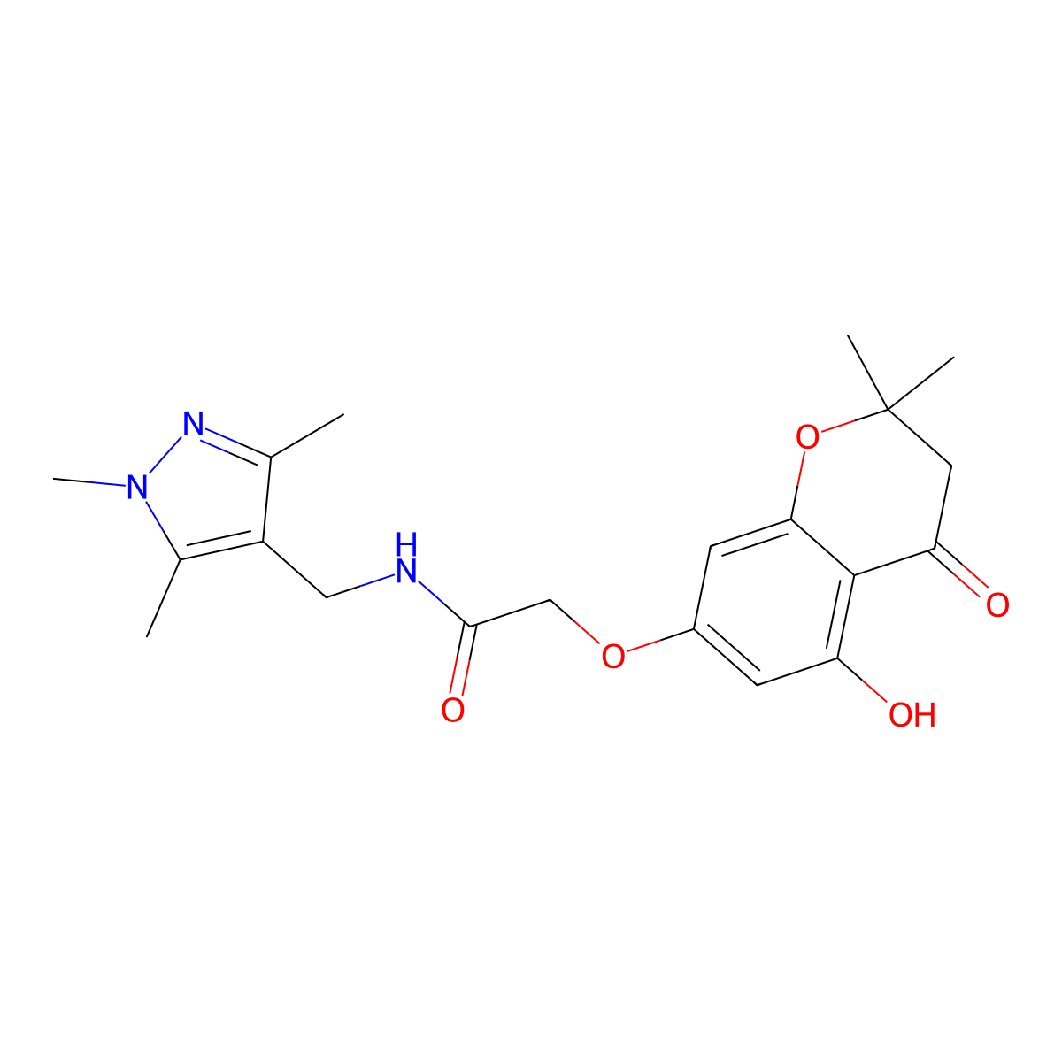2-[(5-hydroxy-2,2-dimethyl-4-oxo-3,4-dihydro-2H-chromen-7-yl)oxy]-N-[(1,3,5-trimethyl-1H-pyrazol-4-yl)methyl]acetamide molecular structure, CAS 1374518-50-9