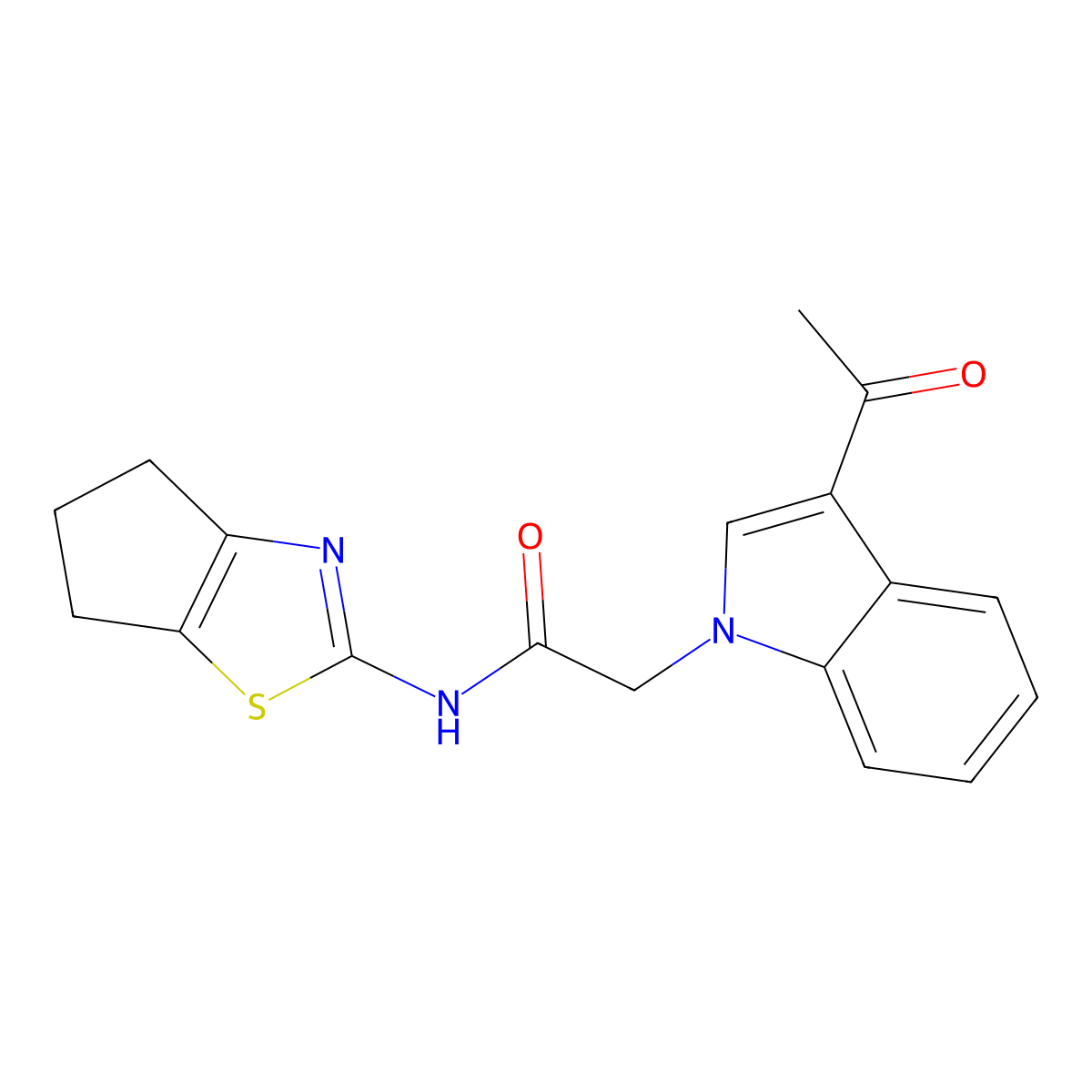 2-(3-acetyl-1H-indol-1-yl)-N-(5,6-dihydro-4H-cyclopenta[d][1,3]thiazol-2-yl)acetamide molecular structure, CAS 1374518-62-3