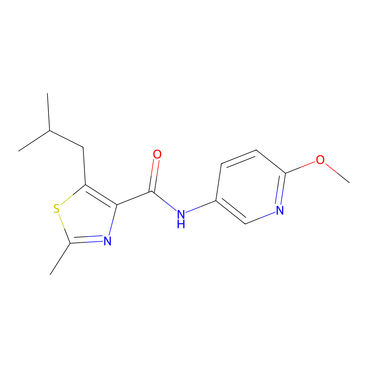 N-(6-methoxypyridin-3-yl)-2-methyl-5-(2-methylpropyl)-1,3-thiazole-4-carboxamide molecular structure, CAS 1374518-77-0