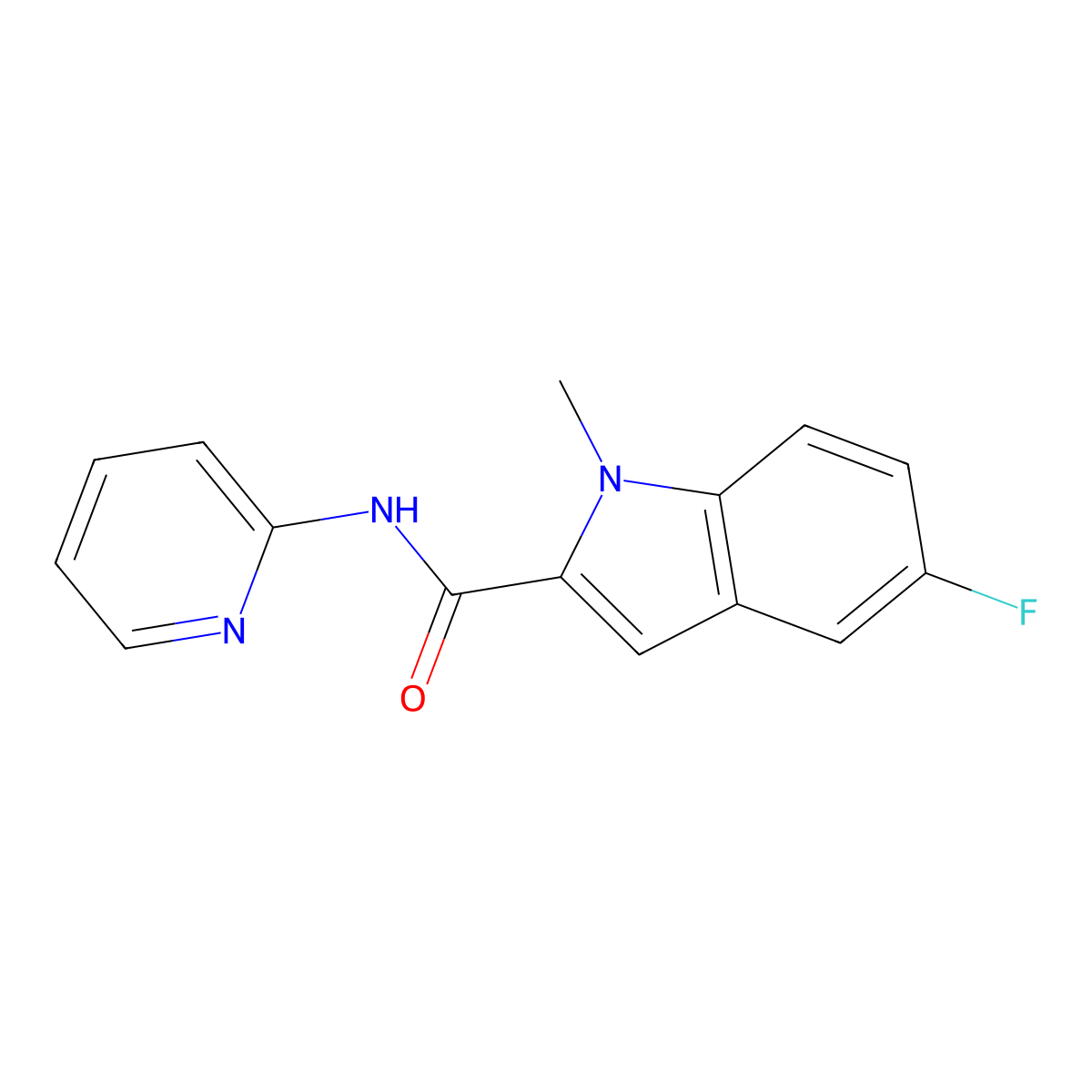 5-fluoro-1-methyl-N-(pyridin-2-yl)-1H-indole-2-carboxamide molecular structure, CAS 1374518-78-1