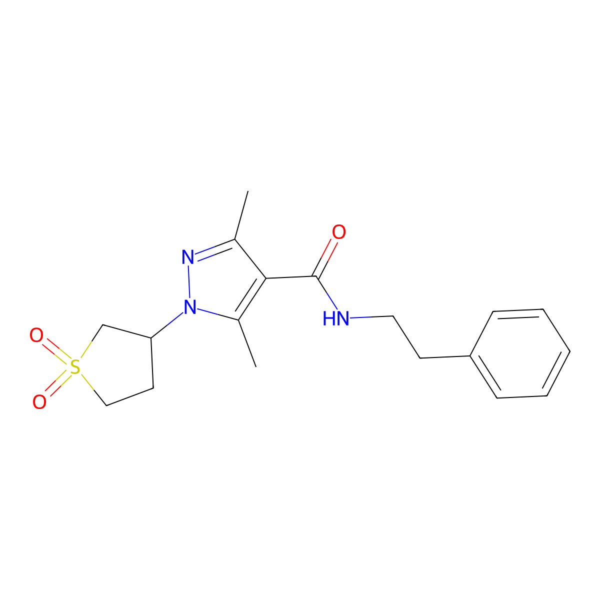 1-(1,1-dioxidotetrahydrothiophen-3-yl)-3,5-dimethyl-N-(2-phenylethyl)-1H-pyrazole-4-carboxamide molecular structure, CAS 1374518-85-0
