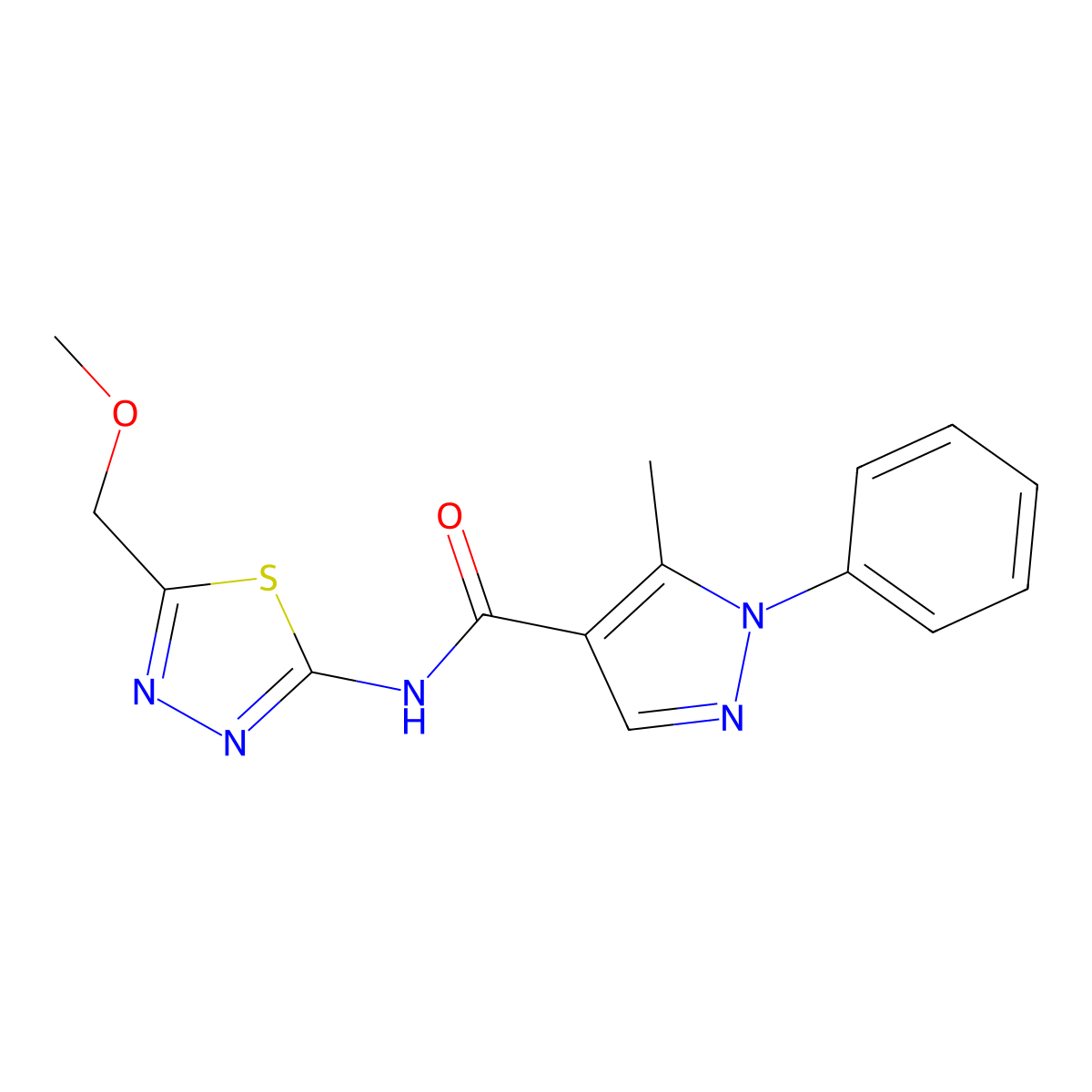 N-[5-(methoxymethyl)-1,3,4-thiadiazol-2-yl]-5-methyl-1-phenyl-1H-pyrazole-4-carboxamide molecular structure, CAS 1374519-09-1