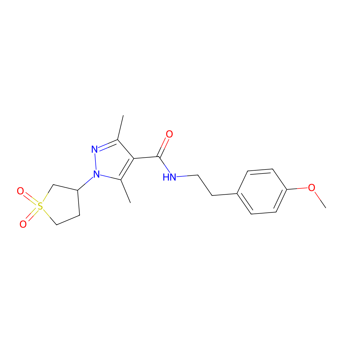 1-(1,1-dioxidotetrahydrothiophen-3-yl)-N-[2-(4-methoxyphenyl)ethyl]-3,5-dimethyl-1H-pyrazole-4-carboxamide molecular structure, CAS 1374519-15-9