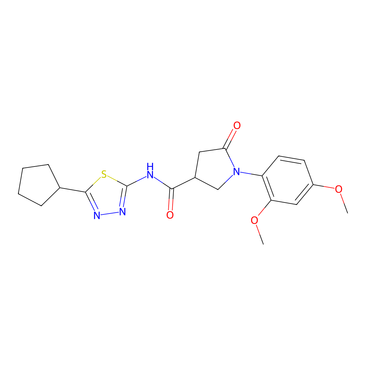 N-(5-cyclopentyl-1,3,4-thiadiazol-2-yl)-1-(2,4-dimethoxyphenyl)-5-oxopyrrolidine-3-carboxamide molecular structure, CAS 1374519-16-0