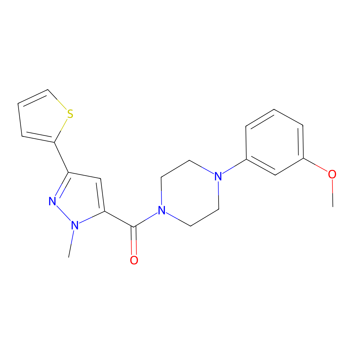 [4-(3-methoxyphenyl)piperazino][1-methyl-3-(2-thienyl)-1H-pyrazol-5-yl]methanone molecular structure, CAS 1374519-32-0