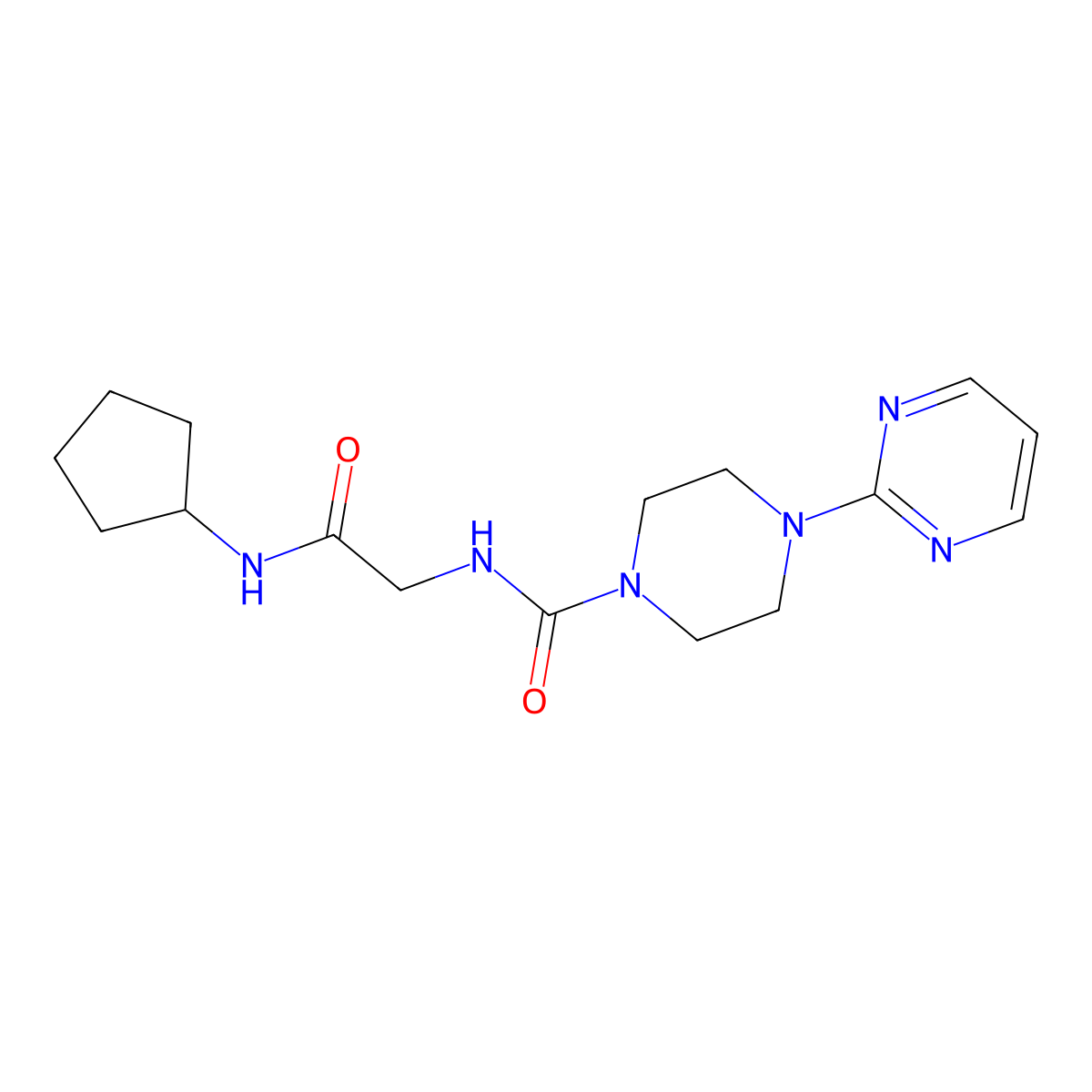 N-[2-(cyclopentylamino)-2-oxoethyl]-4-(pyrimidin-2-yl)piperazine-1-carboxamide molecular structure, CAS 1374519-34-2