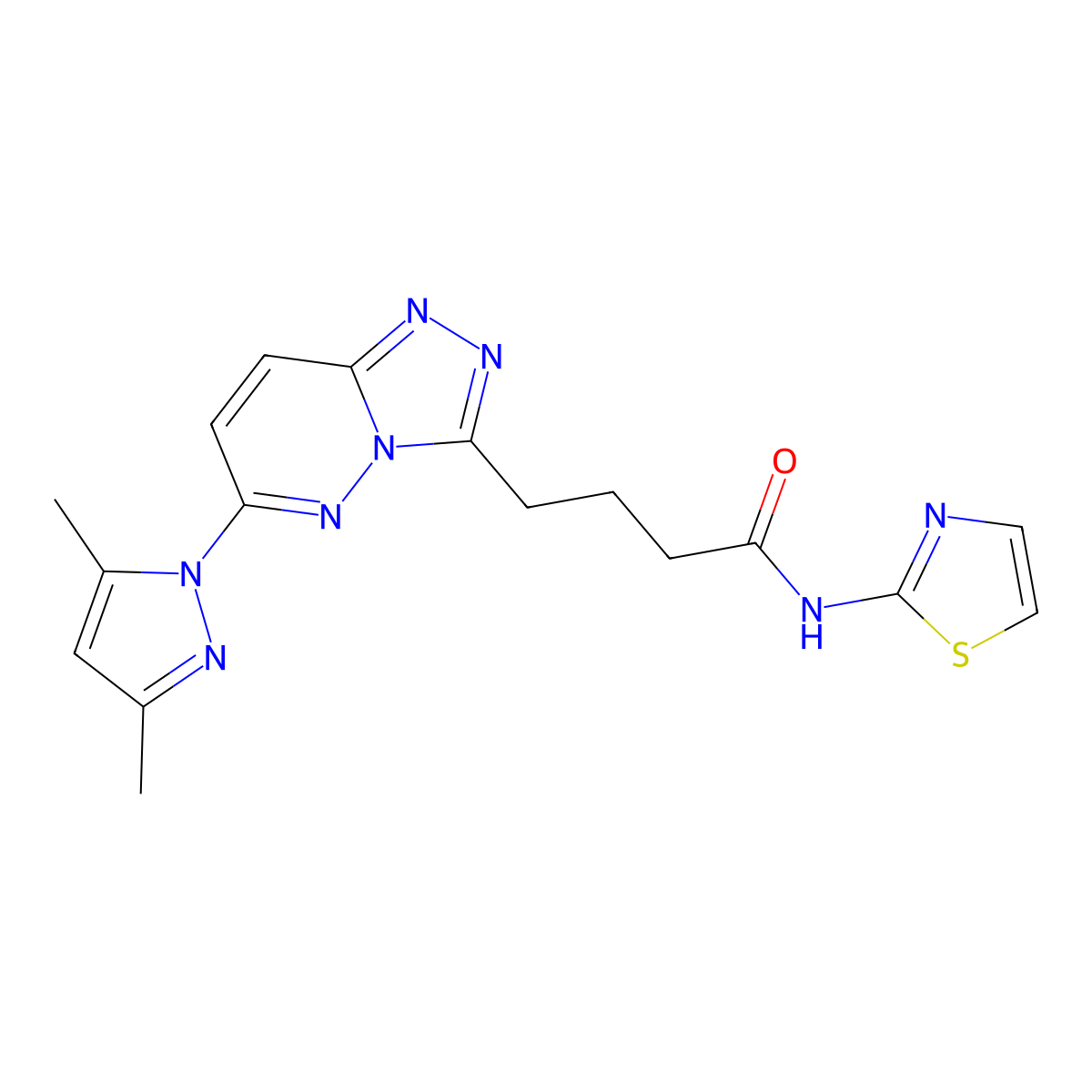 4-(6-(3,5-dimethyl-1H-pyrazol-1-yl)-[1,2,4]triazolo[4,3-b]pyridazin-3-yl)-N-(thiazol-2-yl)butanamide molecular structure, CAS 1374519-50-2