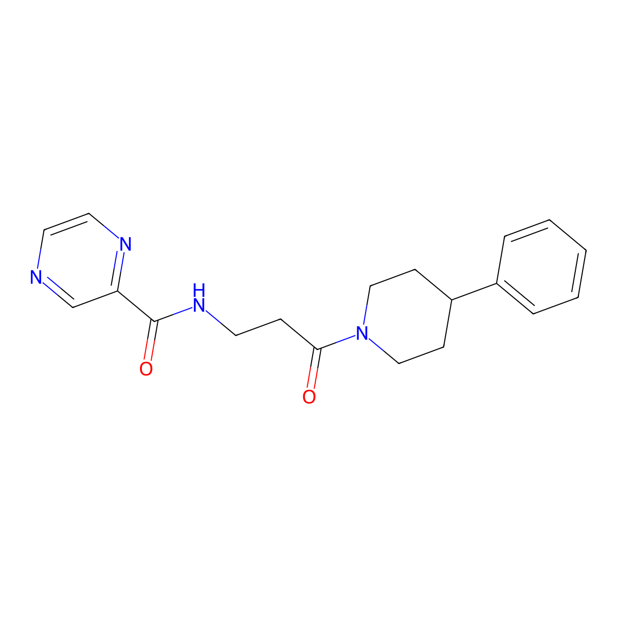 N-[3-oxo-3-(4-phenylpiperidino)propyl]-2-pyrazinecarboxamide molecular structure, CAS 1374519-59-1