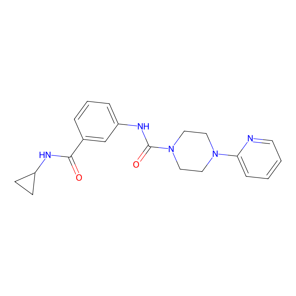 N-[3-(cyclopropylcarbamoyl)phenyl]-4-(pyridin-2-yl)piperazine-1-carboxamide molecular structure, CAS 1374519-68-2