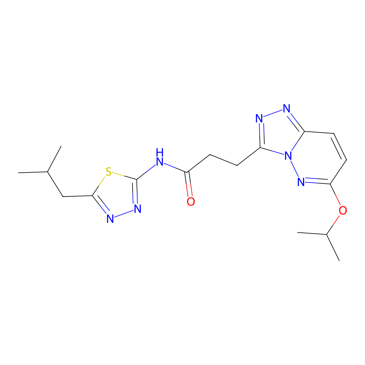 N-(5-isobutyl-1,3,4-thiadiazol-2-yl)-3-(6-isopropoxy-[1,2,4]triazolo[4,3-b]pyridazin-3-yl)propanamide molecular structure, CAS 1374519-73-9