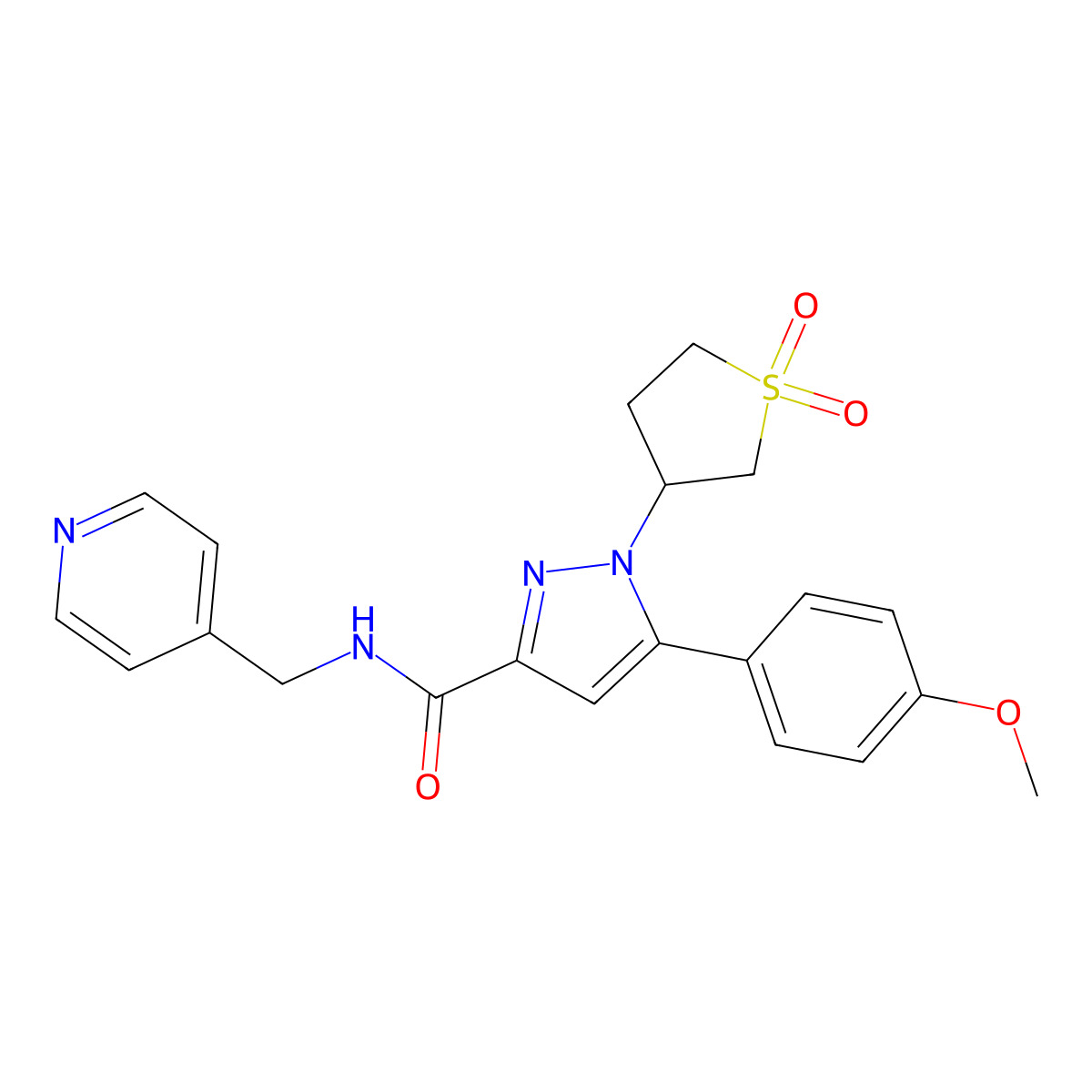 1-(1,1-dioxidotetrahydrothiophen-3-yl)-5-(4-methoxyphenyl)-N-(pyridin-4-ylmethyl)-1H-pyrazole-3-carboxamide molecular structure, CAS 1374519-85-3