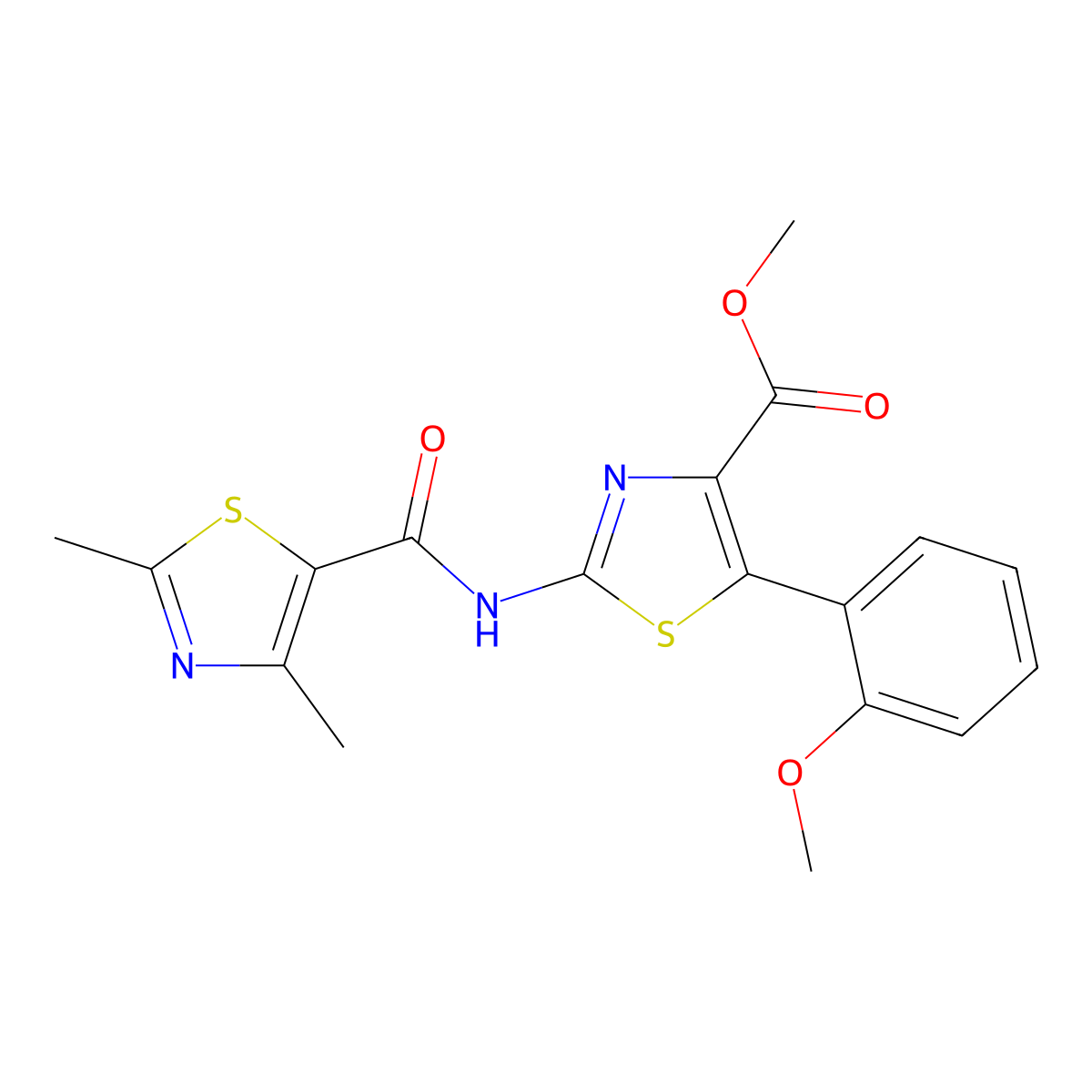 Methyl 2-{[(2,4-dimethyl-1,3-thiazol-5-yl)carbonyl]amino}-5-(2-methoxyphenyl)-1,3-thiazole-4-carboxylate molecular structure, CAS 1374519-90-0
