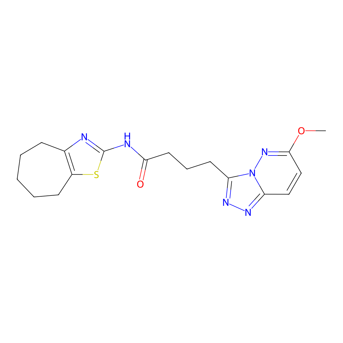 4-(6-methoxy-[1,2,4]triazolo[4,3-b]pyridazin-3-yl)-N-(5,6,7,8-tetrahydro-4H-cyclohepta[d]thiazol-2-yl)butanamide molecular structure, CAS 1374520-12-3