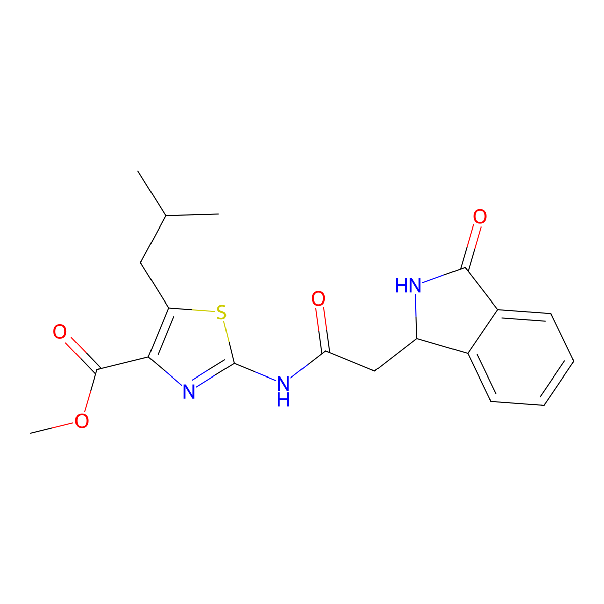 methyl 5-(2-methylpropyl)-2-{[(3-oxo-2,3-dihydro-1H-isoindol-1-yl)acetyl]amino}-1,3-thiazole-4-carboxylate molecular structure, CAS 1374520-14-5