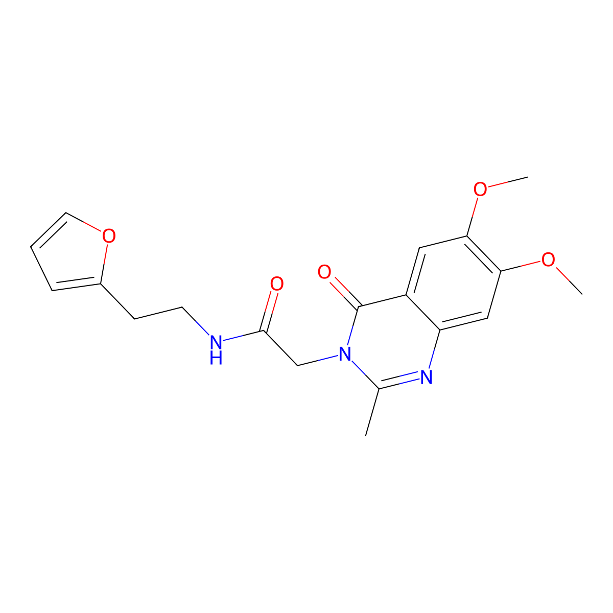 2-[6,7-dimethoxy-2-methyl-4-oxo-3(4H)-quinazolinyl]-N-[2-(2-furyl)ethyl]acetamide molecular structure, CAS 1374520-31-6