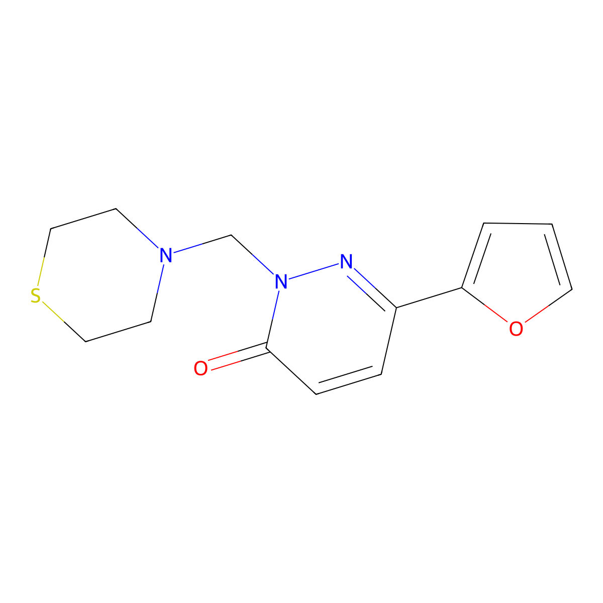 6-(furan-2-yl)-2-(thiomorpholin-4-ylmethyl)pyridazin-3(2H)-one molecular structure, CAS 1374520-34-9