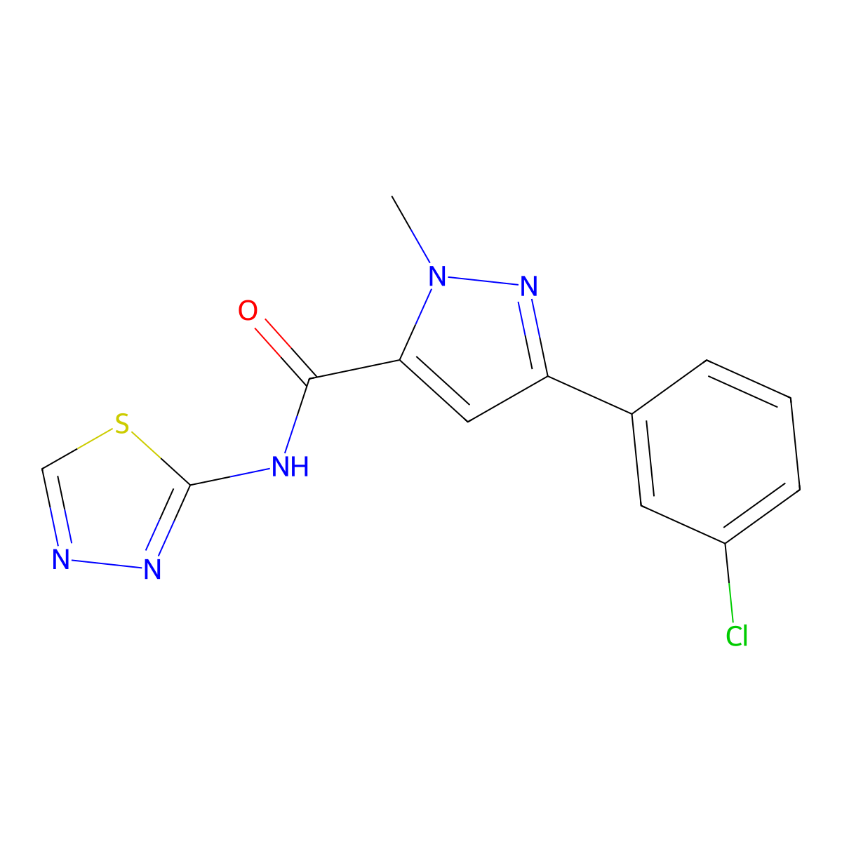 3-(3-chlorophenyl)-1-methyl-N-(1,3,4-thiadiazol-2-yl)-1H-pyrazole-5-carboxamide molecular structure, CAS 1374520-55-4